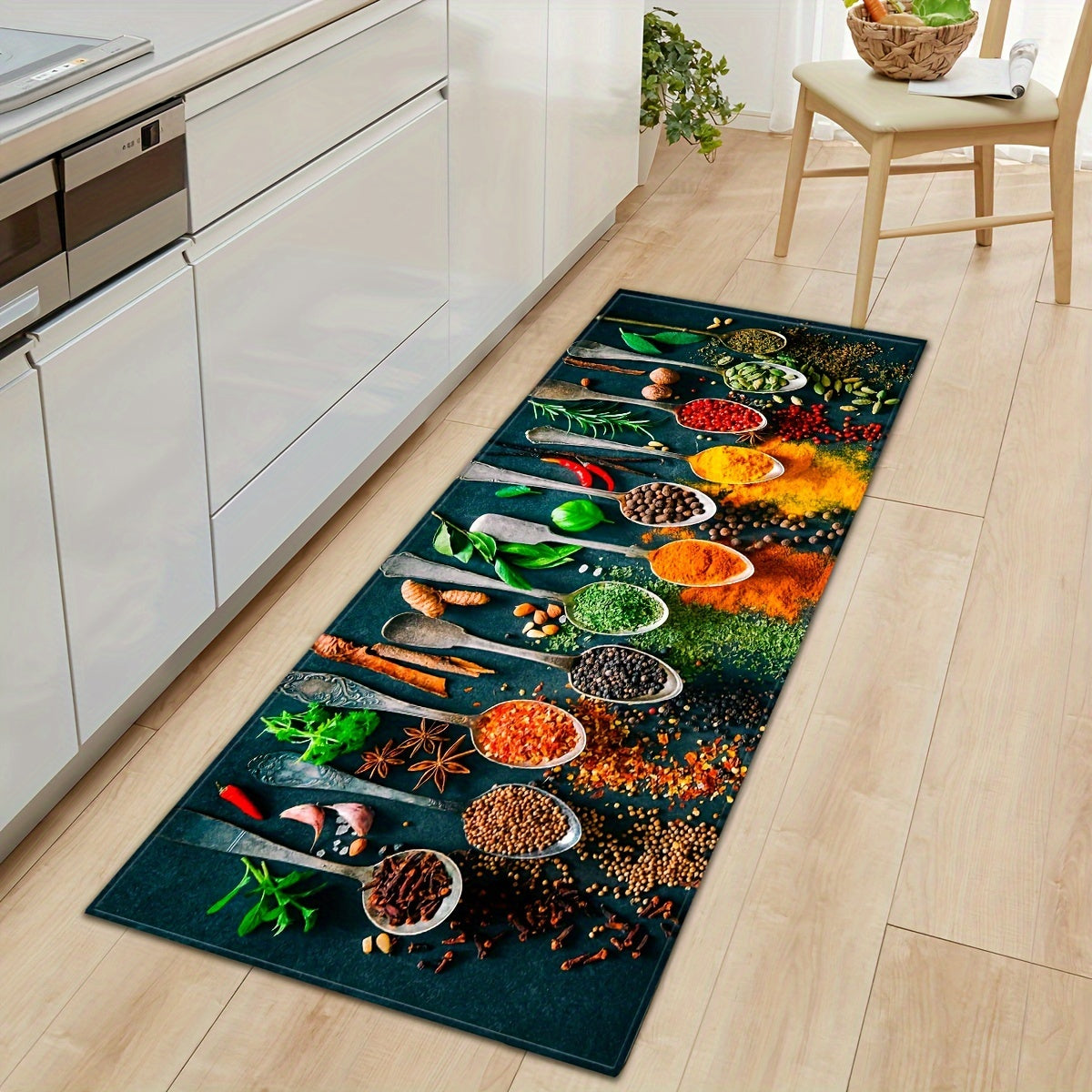 Set of Kitchen Spoons Spices Welcome Mat Non-Slip Bathroom Floor Carpet
