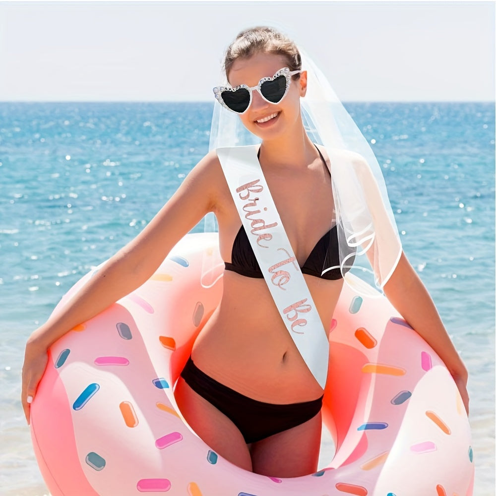 Set of 3 Bridal Bachelorette Party Glasses Sash and Veil Wedding Decorations