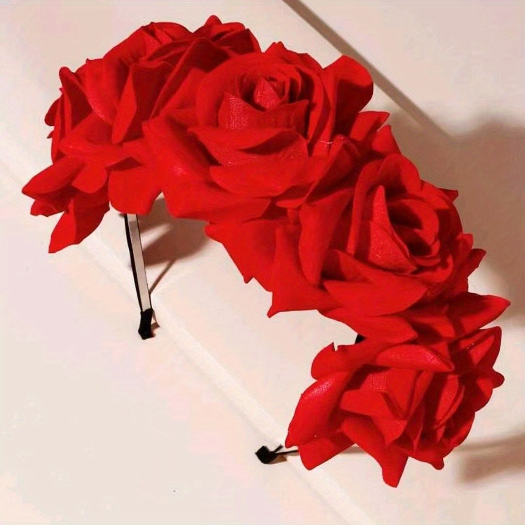 Women’s Velvet Rose Headband Hair Accessory with Simulation Flower Design