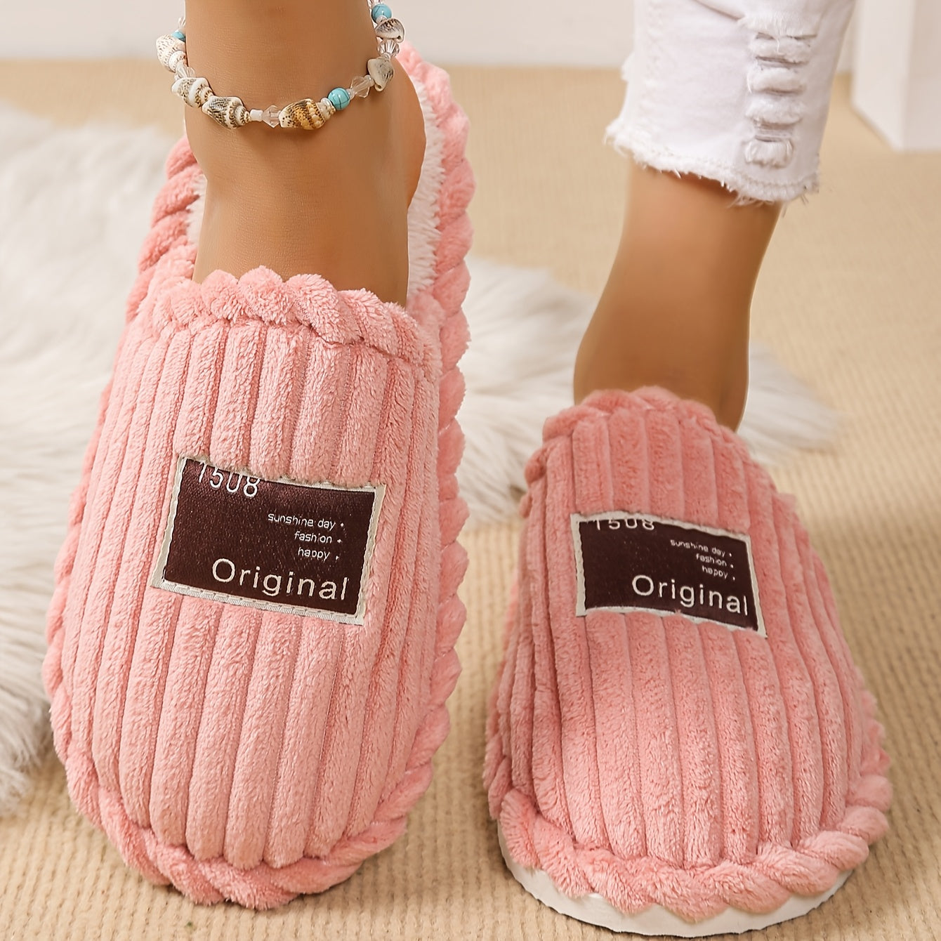 Uniseks korduroy paxta bilan qoplangan yopiladigan shippaklar, antiskid taglik bilan, ichki uy poyabzali uchun ayollar va erkaklar