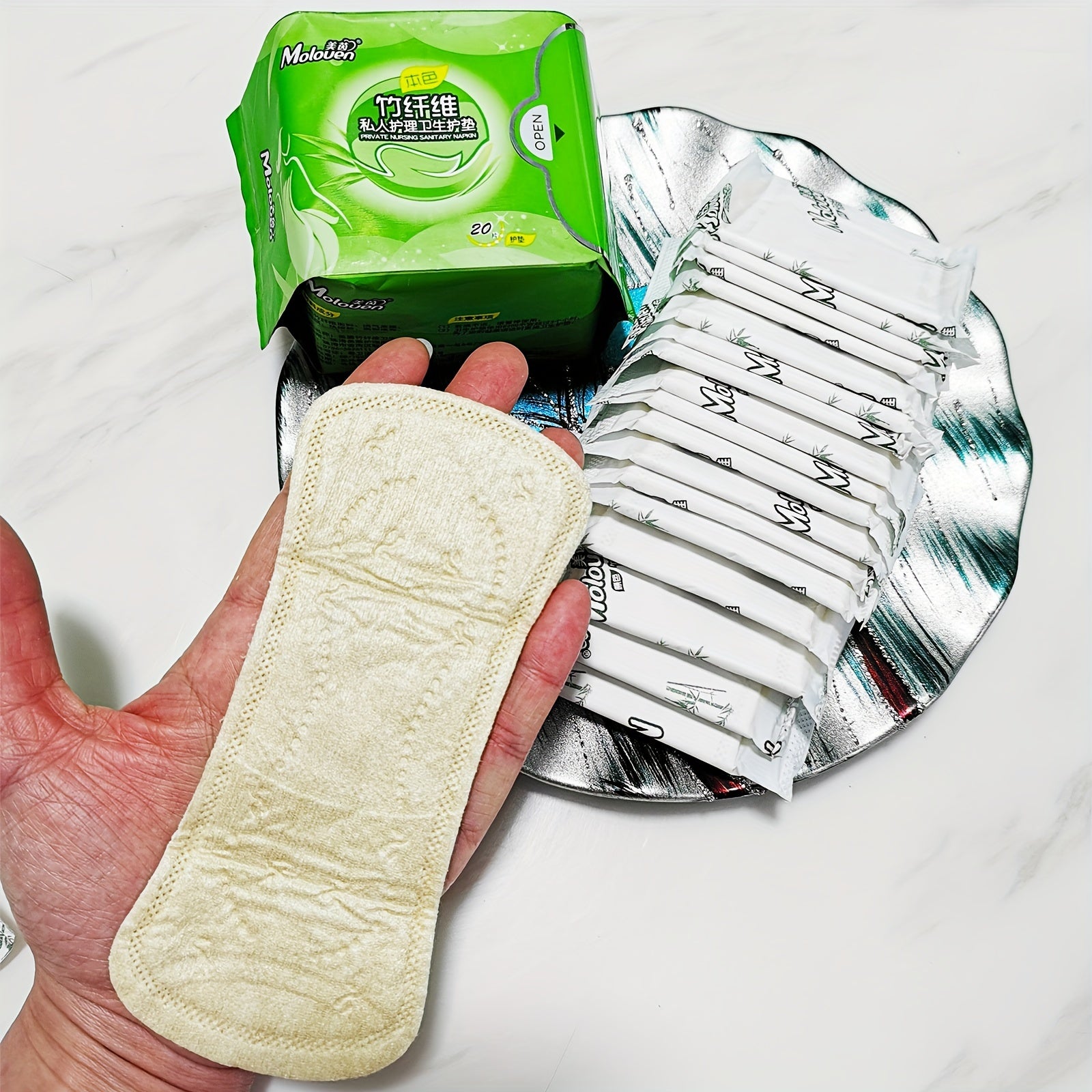 6 dona bambuk tolasi, aromatsiz, ultra yupqa ayollar uchun menstrual gigiena padlari