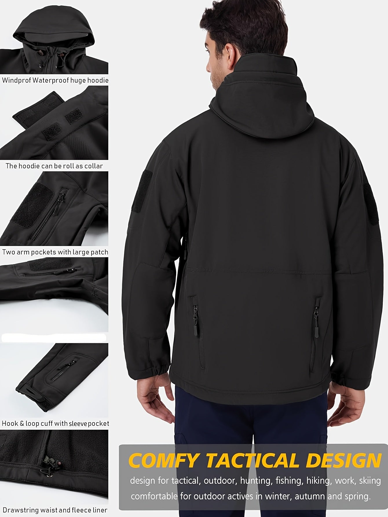 Erkaklar uchun tasodifiy kiyim to'plami, kamuflyaj va oddiy rangda, yumshoq astarli kurtka va shimlar, kuz va qish mavsumida sayr qilish va tog'ga chiqish uchun ko'p cho'ntaklar.