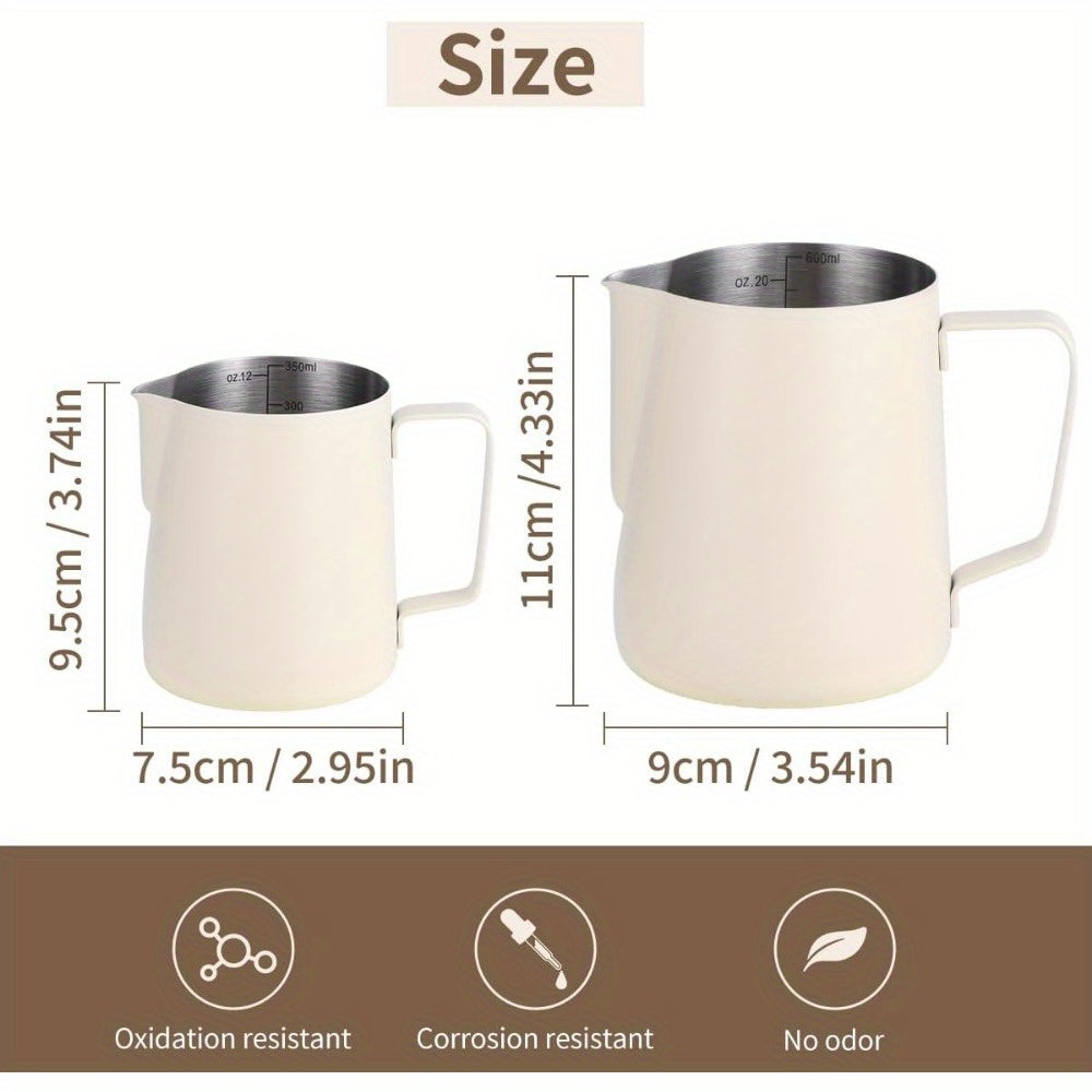 Stainless Steel Milk Frothing Pitcher 12oz 20oz Thickened Coffee Steaming Cup White