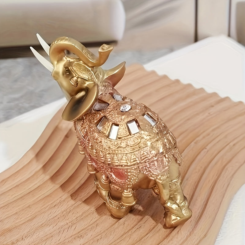 Golden Elephant Statue Resin Decor for Wealth Prosperity Indoor Outdoor