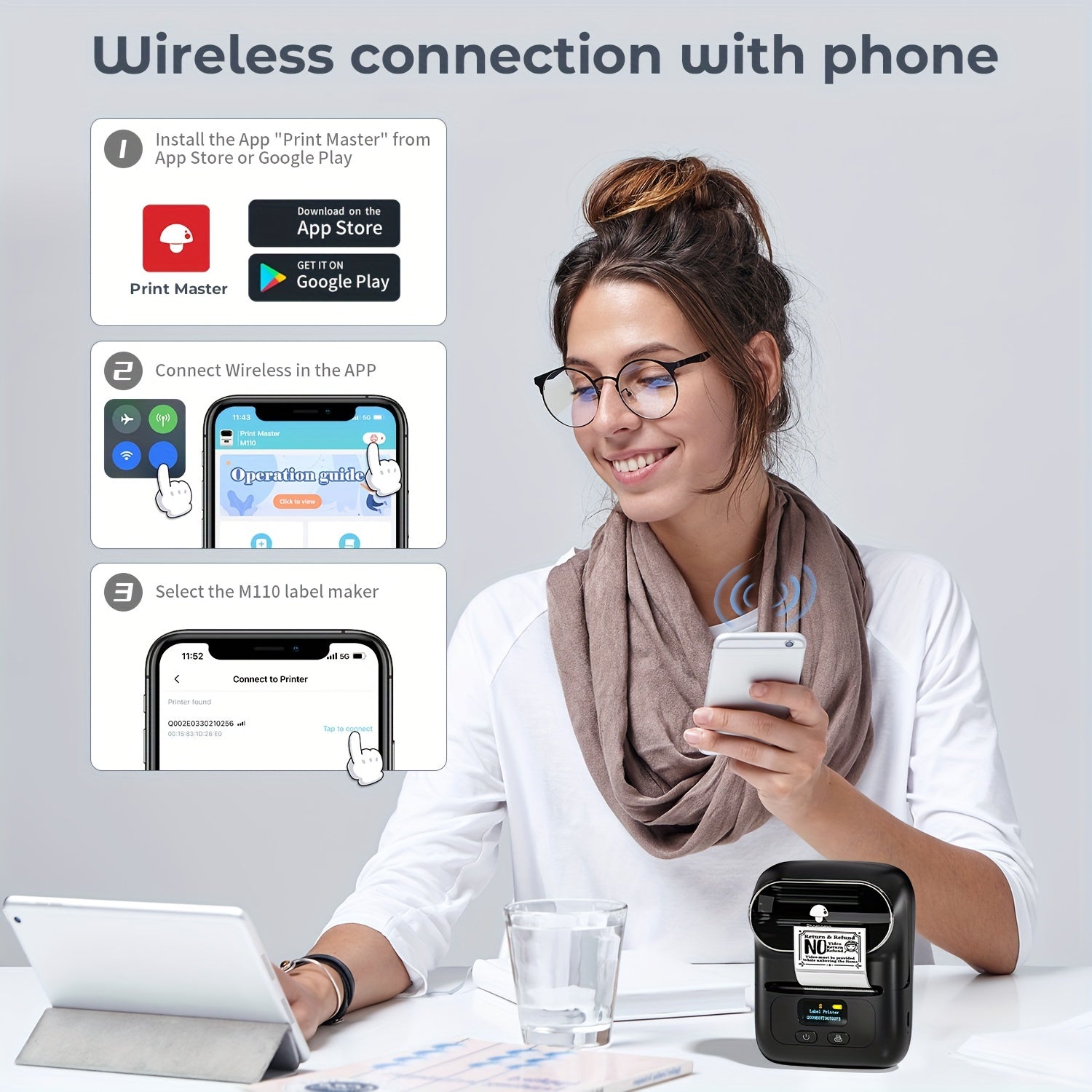 Impresora térmica portátil para etiquetas de código de barras, joyería, ropa y envío 20-50mm