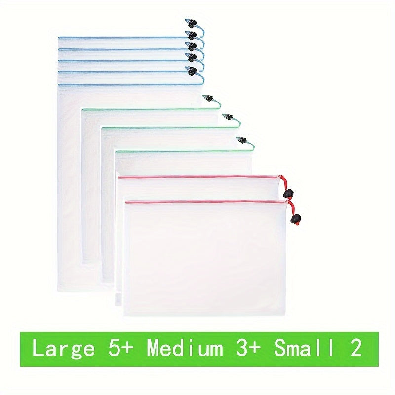 Juego de 10 bolsas de malla reutilizables para frutas y verduras lavables y transparentes