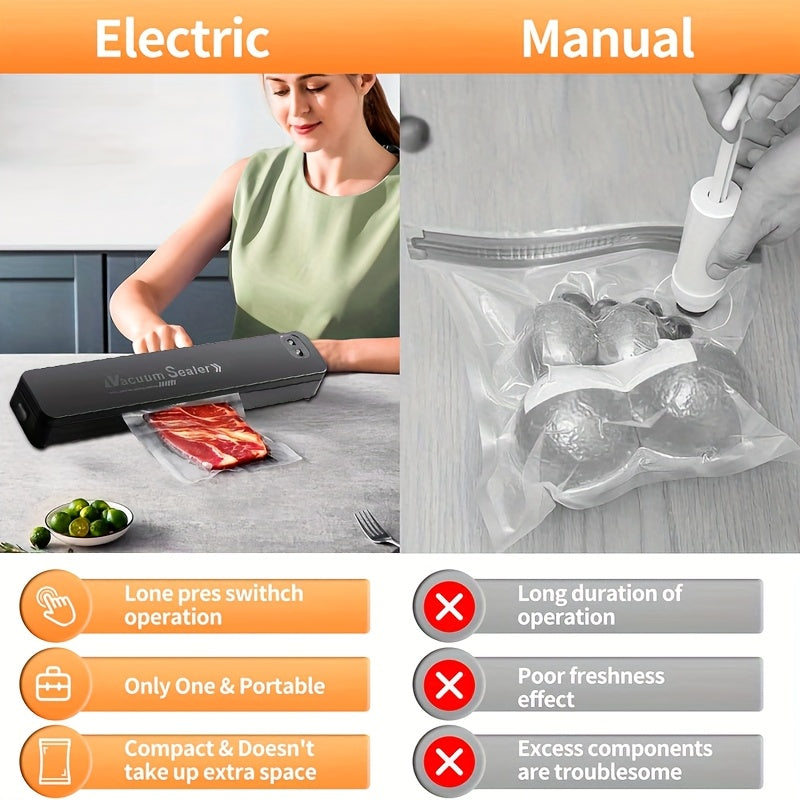 Новое усовершенствованное вакуумное запаивающее устройство для домашнего хранения продуктов с автоматическим отсасыванием, для сухого и влажного использования. В комплекте 10 вакуумных пакетов, идеально подходит для дома и кемпинга.