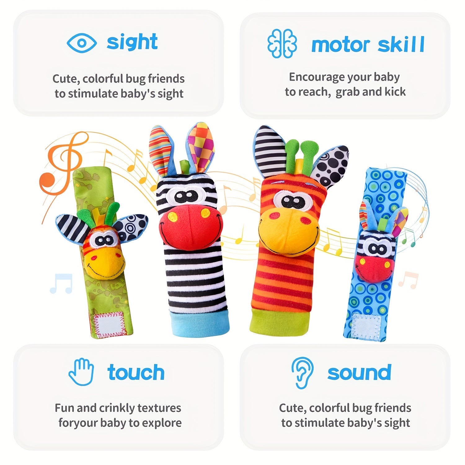 4-Piece Baby Wrist Rattles and Foot Finders Set for Newborns Infants Toddlers