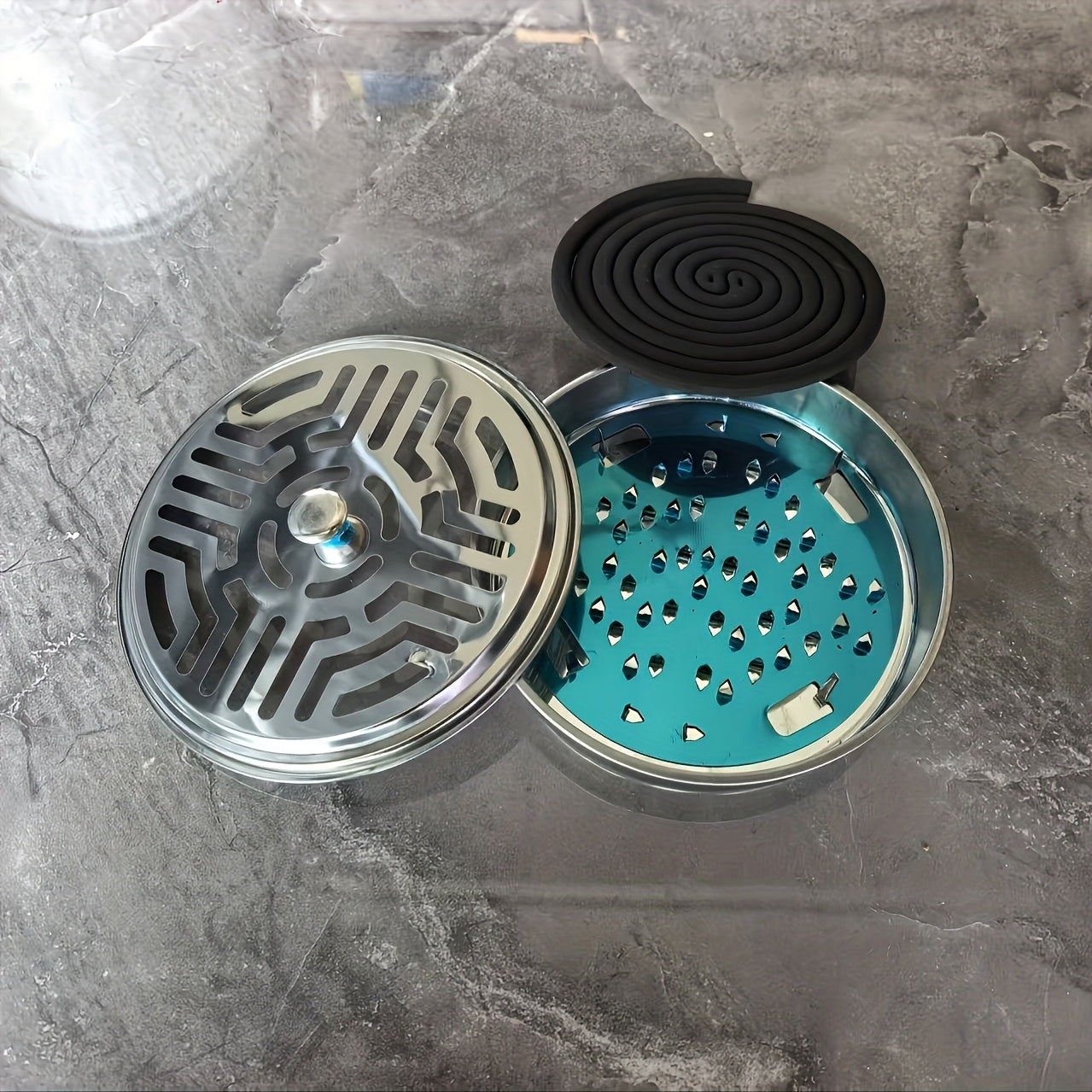 Stainless Steel Mosquito Coil Holder with Ventilated Lid and Handle