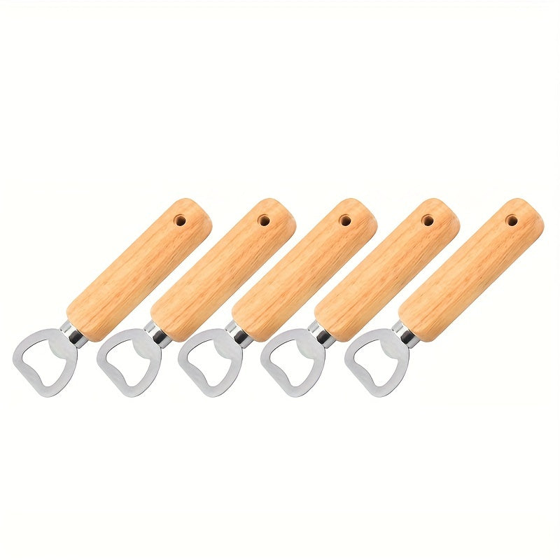 10pcs Stainless Steel Bottle Openers with Wooden Handles for Beer Wine Juice