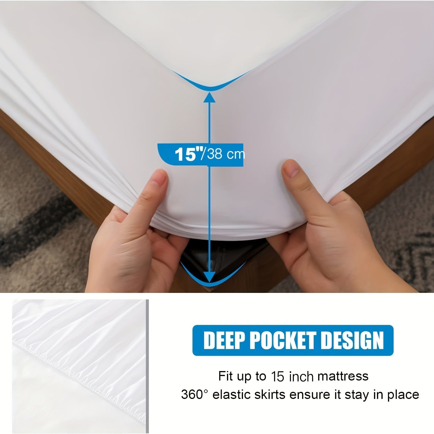 Protector de colchón impermeable de punto jersey transpirable con bolsillos profundos