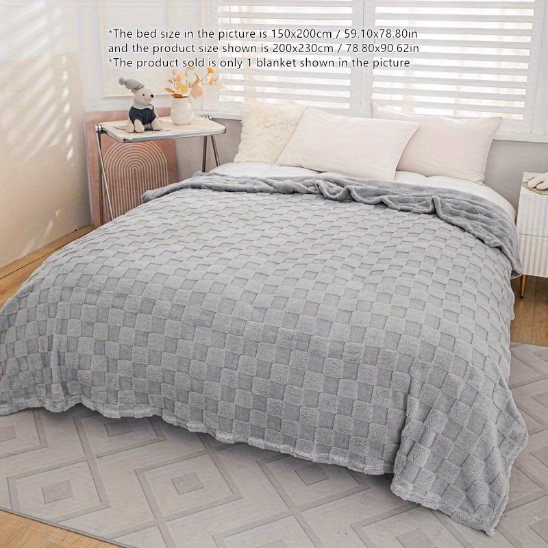 Светло-серое клетчатое теффатное пледовое одеяло из 100% полиэстера, уютный флис для дивана, кровати, путешествий