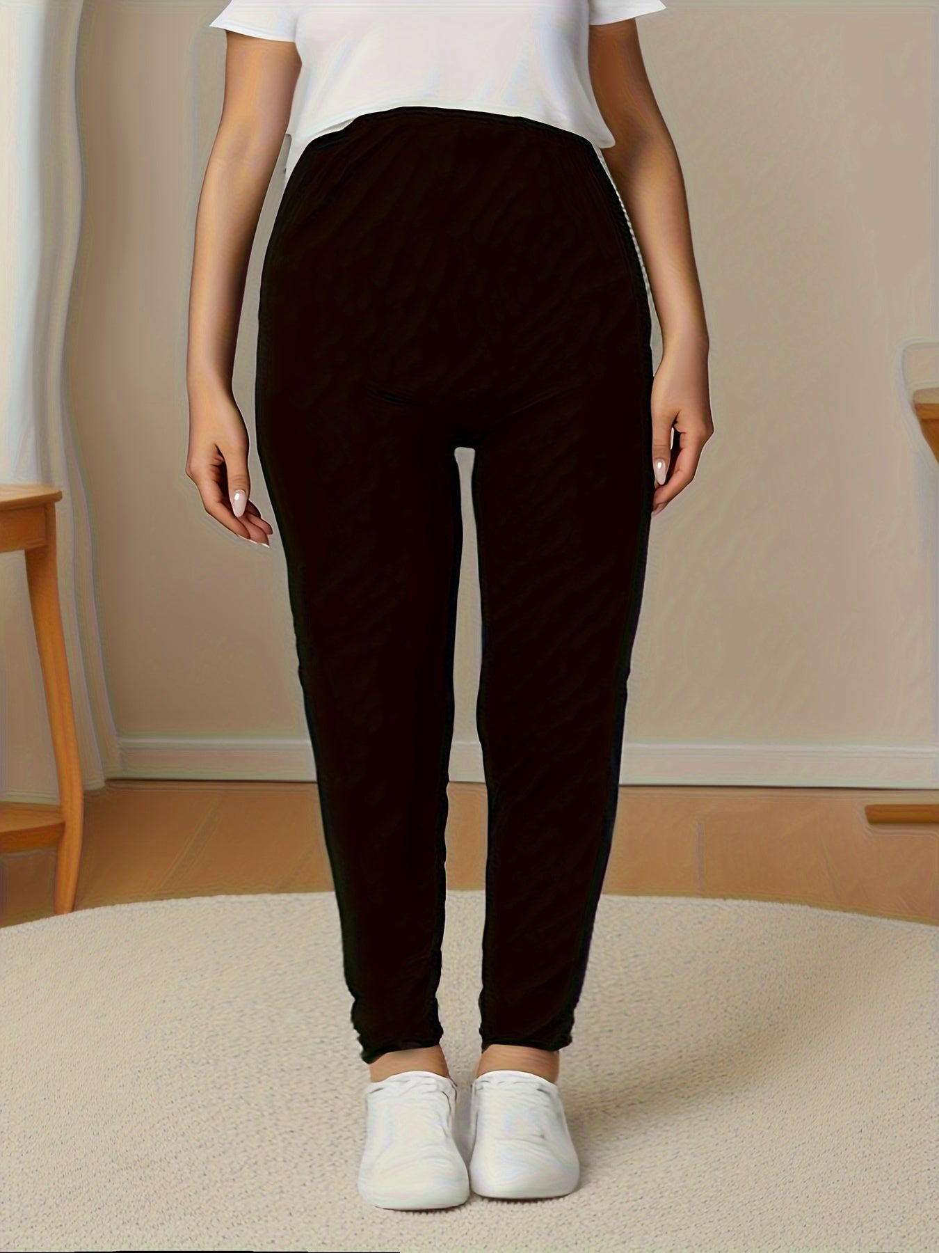 Plus Size Black High-Waist Leggings for Women Stretchy Comfortable Pants