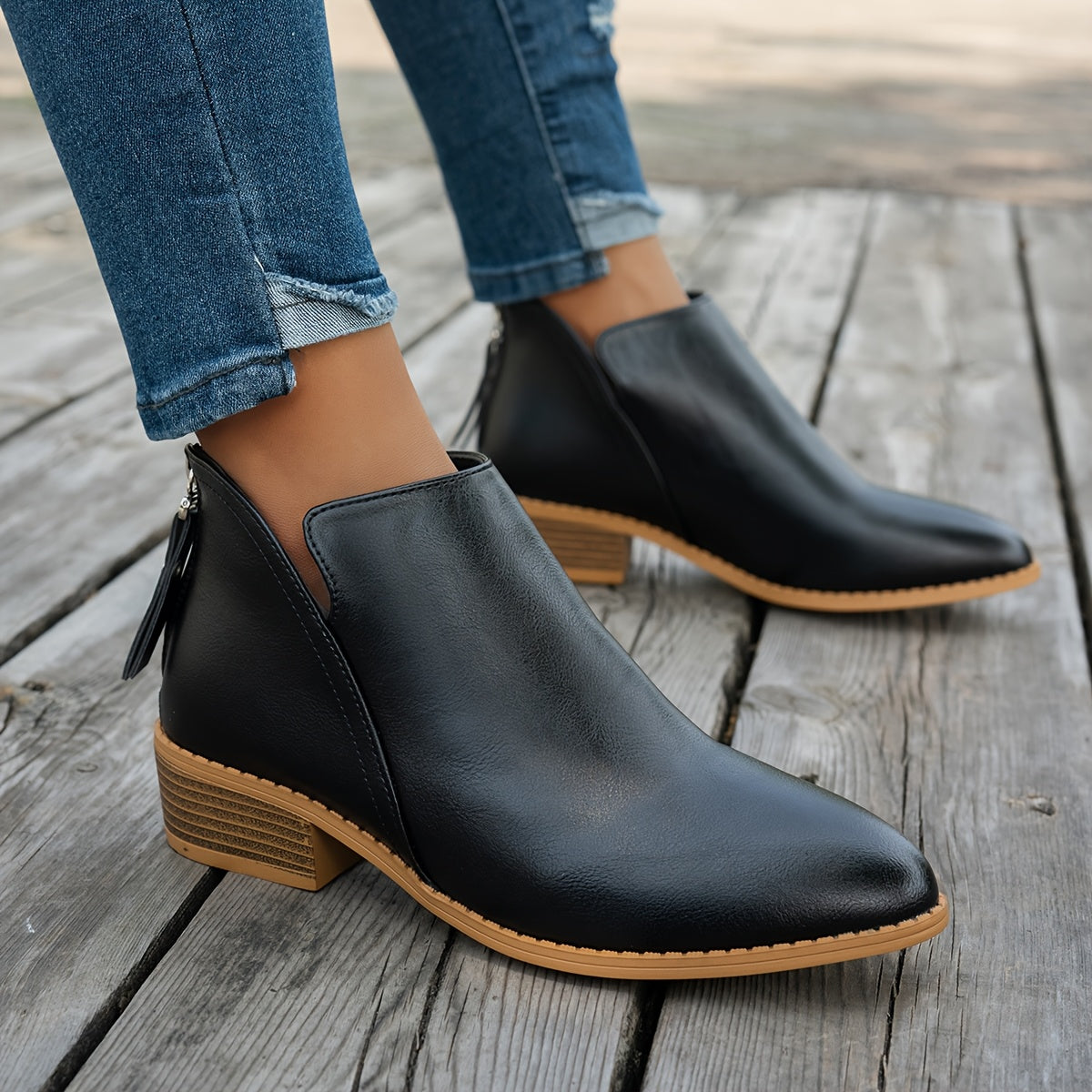 Women's Ankle Boots Solid Color Chunky Heel Pointed Toe Winter Shoes