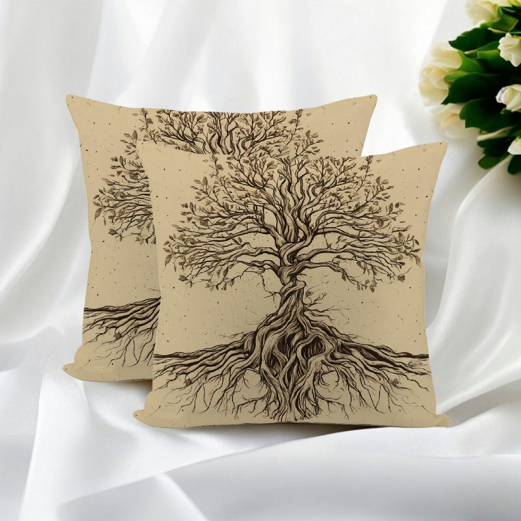 Set of 2 Tree of Life Pillow Covers Polyester Square Cushion Cases for Home Car Bed Sofa Decor