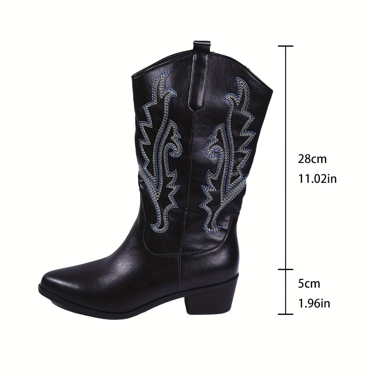 Women's Embroidered Western Cowboy Boots Faux Cover Blue Floral Design
