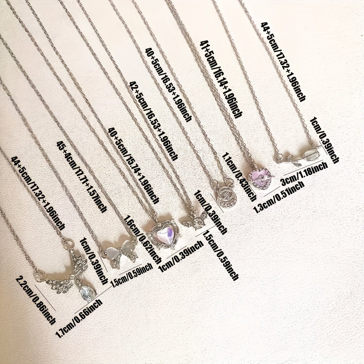 7-Piece Y2K Colorful Rhinestone Love Bow Necklace Set Titanium Steel for Engagement Wedding Gift