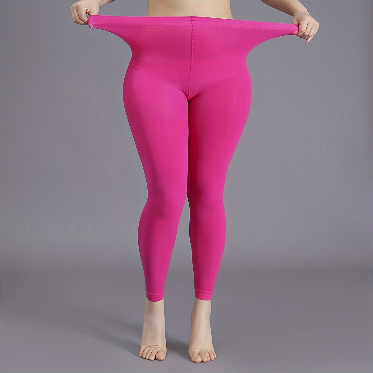 Women's Black High-Waist Opaque Tights Plus Size Footless Pantyhose Nylon Spandex