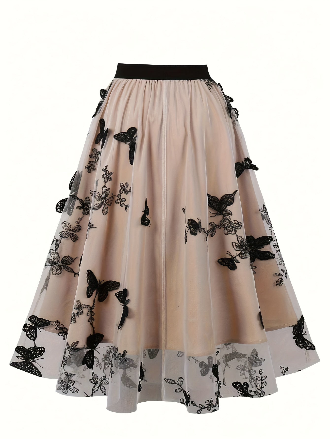 Women's Butterfly Print High Waist Pleated Skirt Spring Summer Elegant Polyester