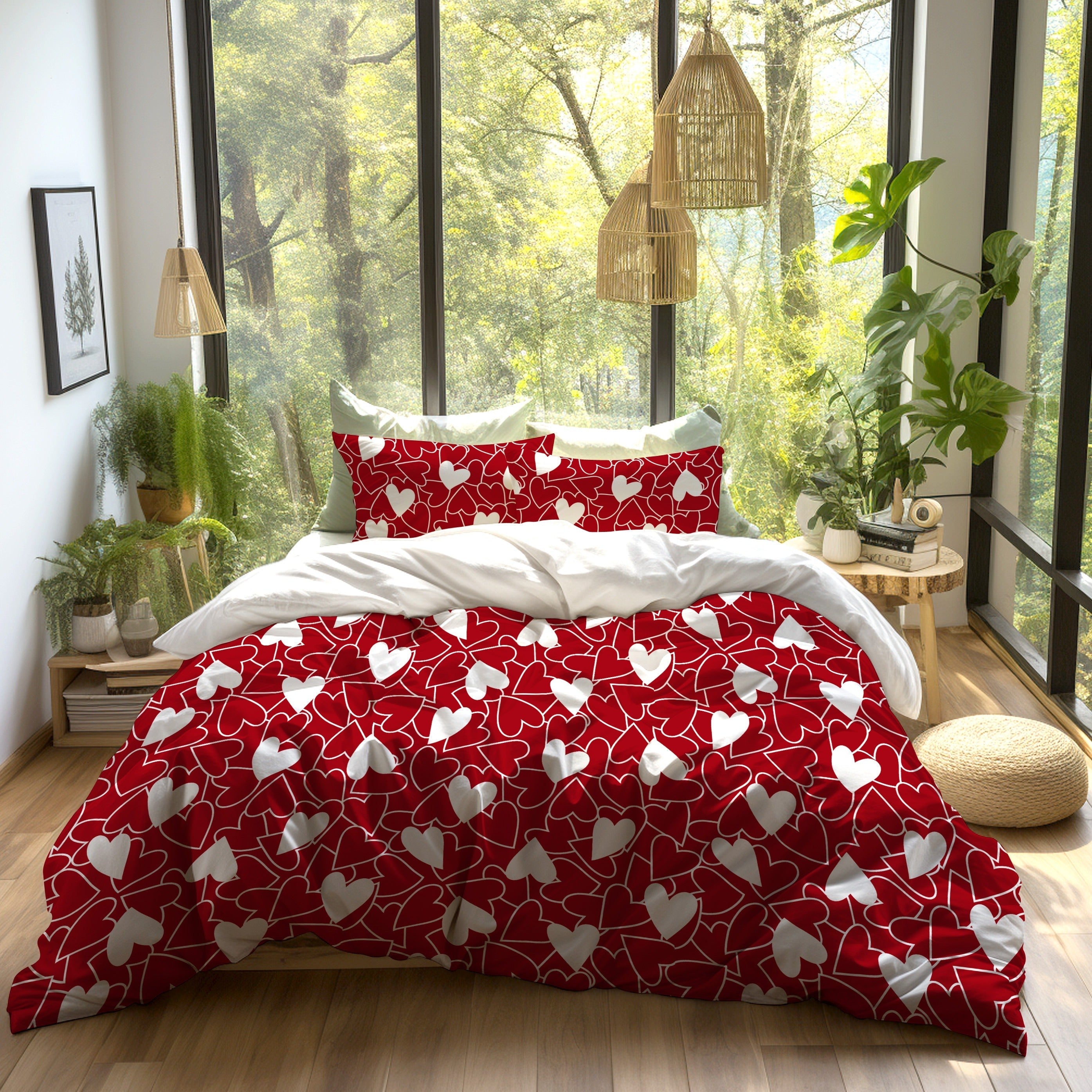 Valentine's Day Heart Print Bedding Set Duvet Cover and Pillowcases Soft and Skin-Friendly