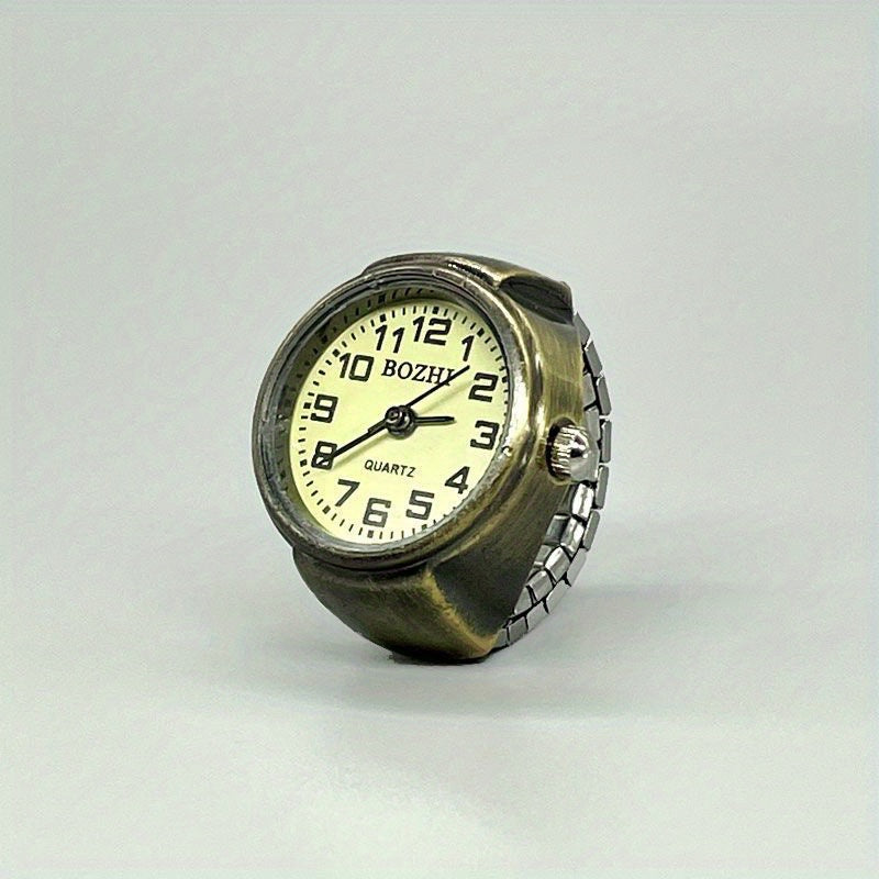 Retro Mini Finger Ring Watch with Roman Numerals and Quartz Movement for Women and Men