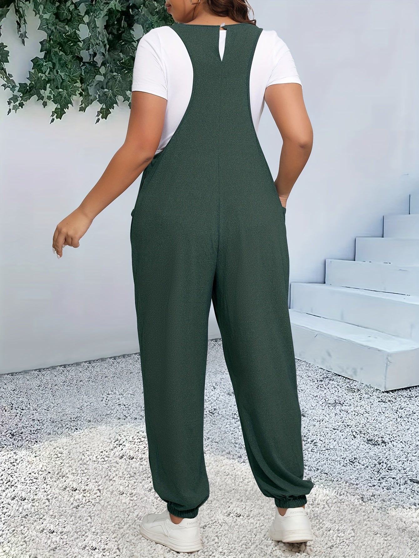 Plus Size Women's Heathered Cami Jumpsuit with Pockets Tapered Leg