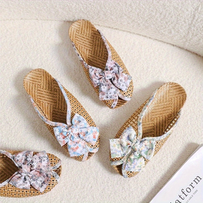 Women Summer Woven Grass Slippers Non-Slip Indoor Shoes