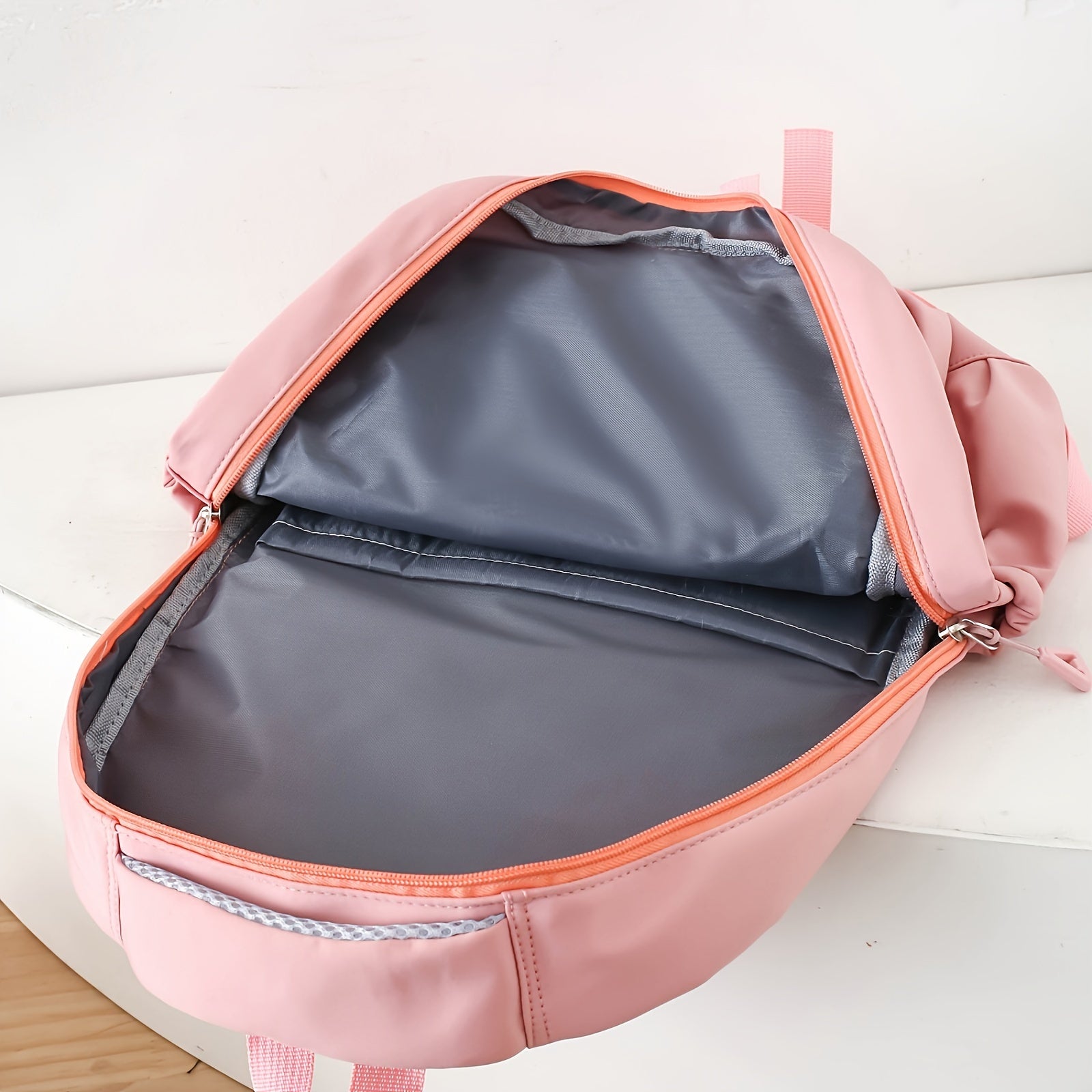 Women's Nylon Backpack Set with Cartoon Ears, Large Capacity, Zipper Closure