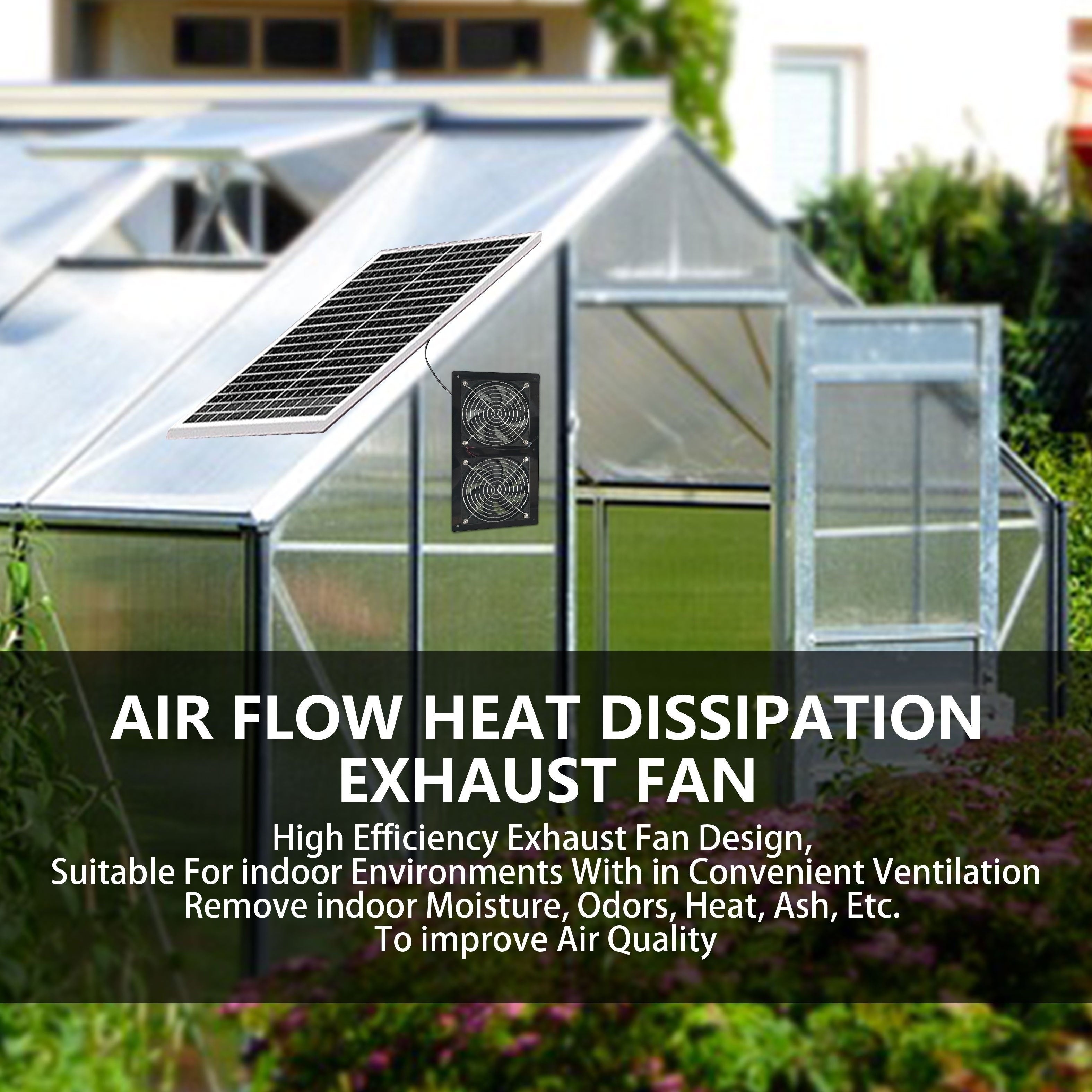 Panel solar de 15W con 2 ventiladores de escape de alta velocidad para áticos, cobertizos, caravanas y gallineros