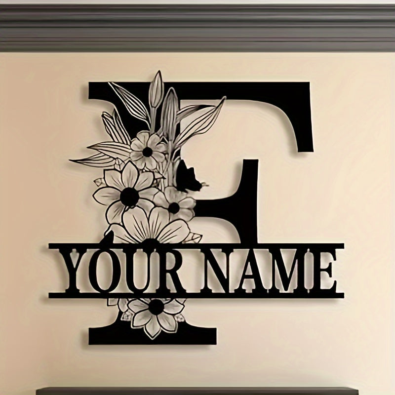 Personalized Metal Family Name Sign with Floral Design for Home Decor
