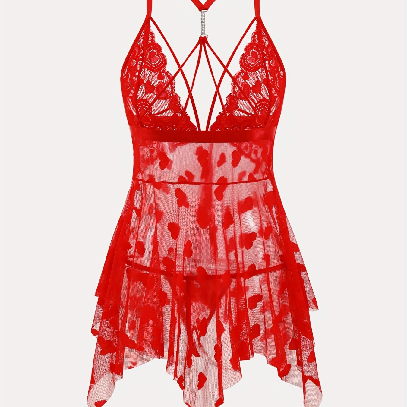 Women's Lace Slip Dress Heart Pattern Knit Fabric Contrast Lace Romantic Nightwear Polyester Elastane