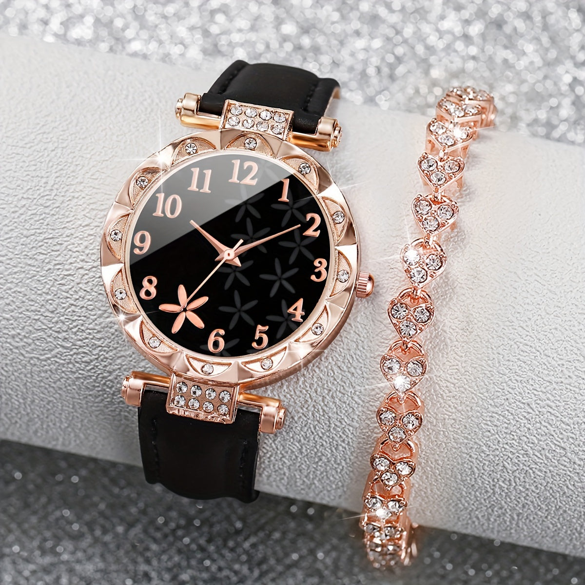Women's Digital Quartz Watch with PU Leather Strap and Matching Bracelet