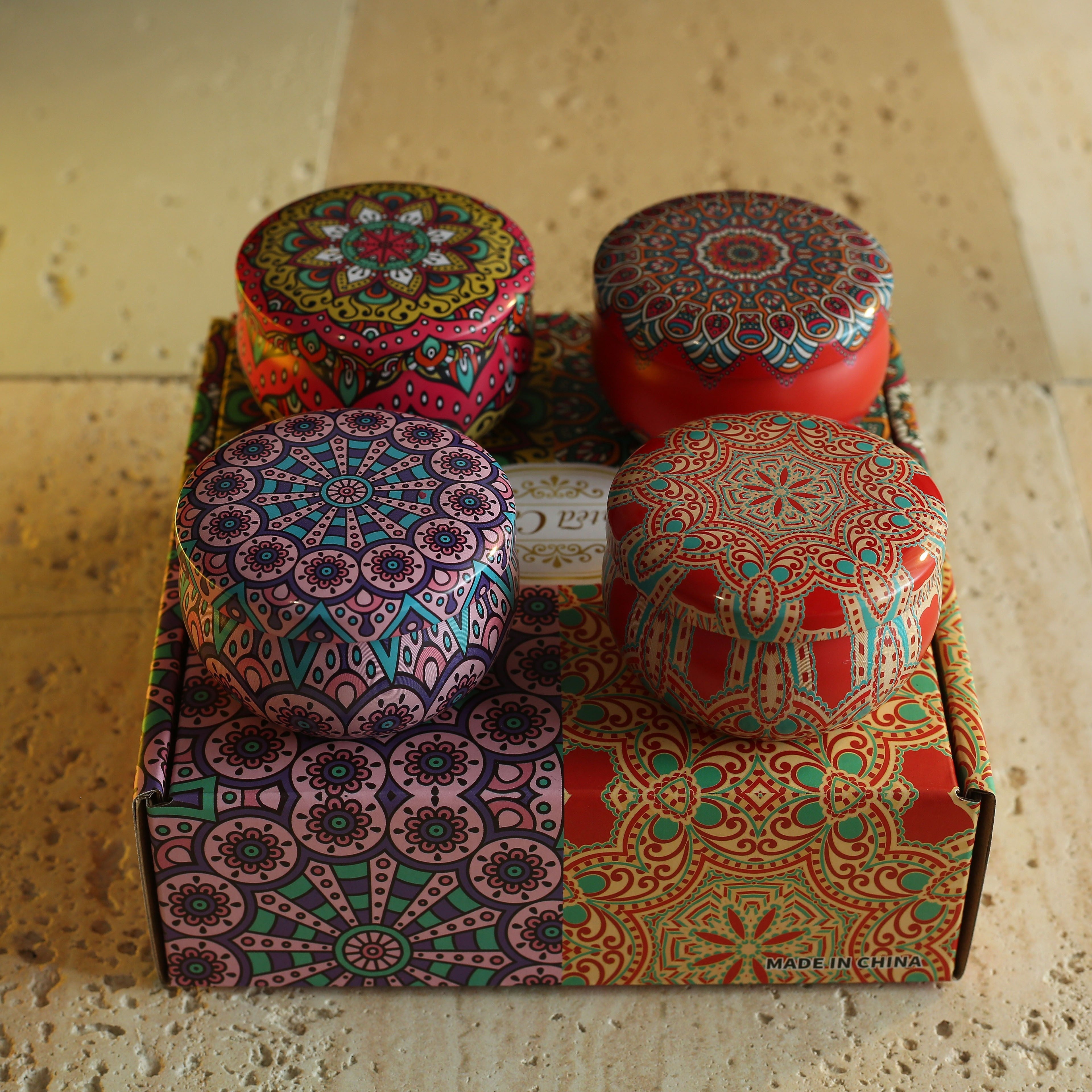Set de regalo de vela aromática Mandala Bohemia con flores secas, aroma a especias, cera de soja