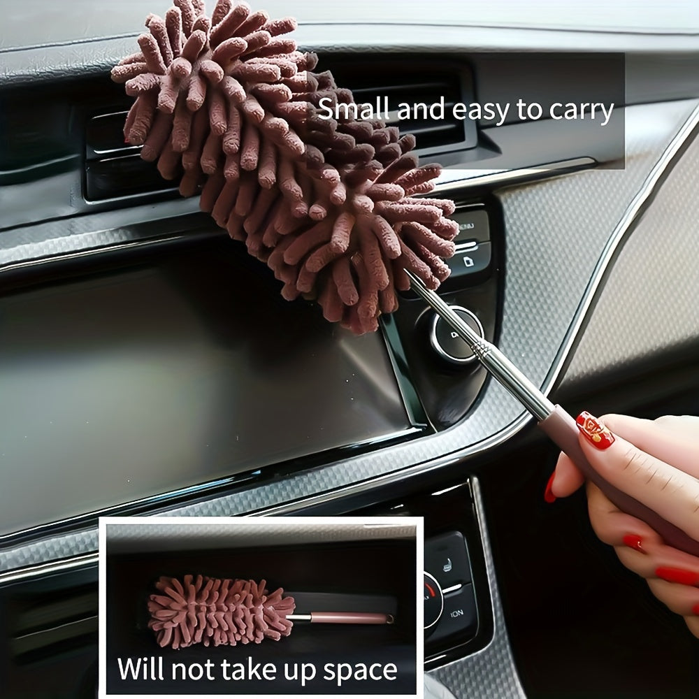 Мини-набор для очистки автомобиля с выдвижной ручкой, микрофибровыми сменными насадками