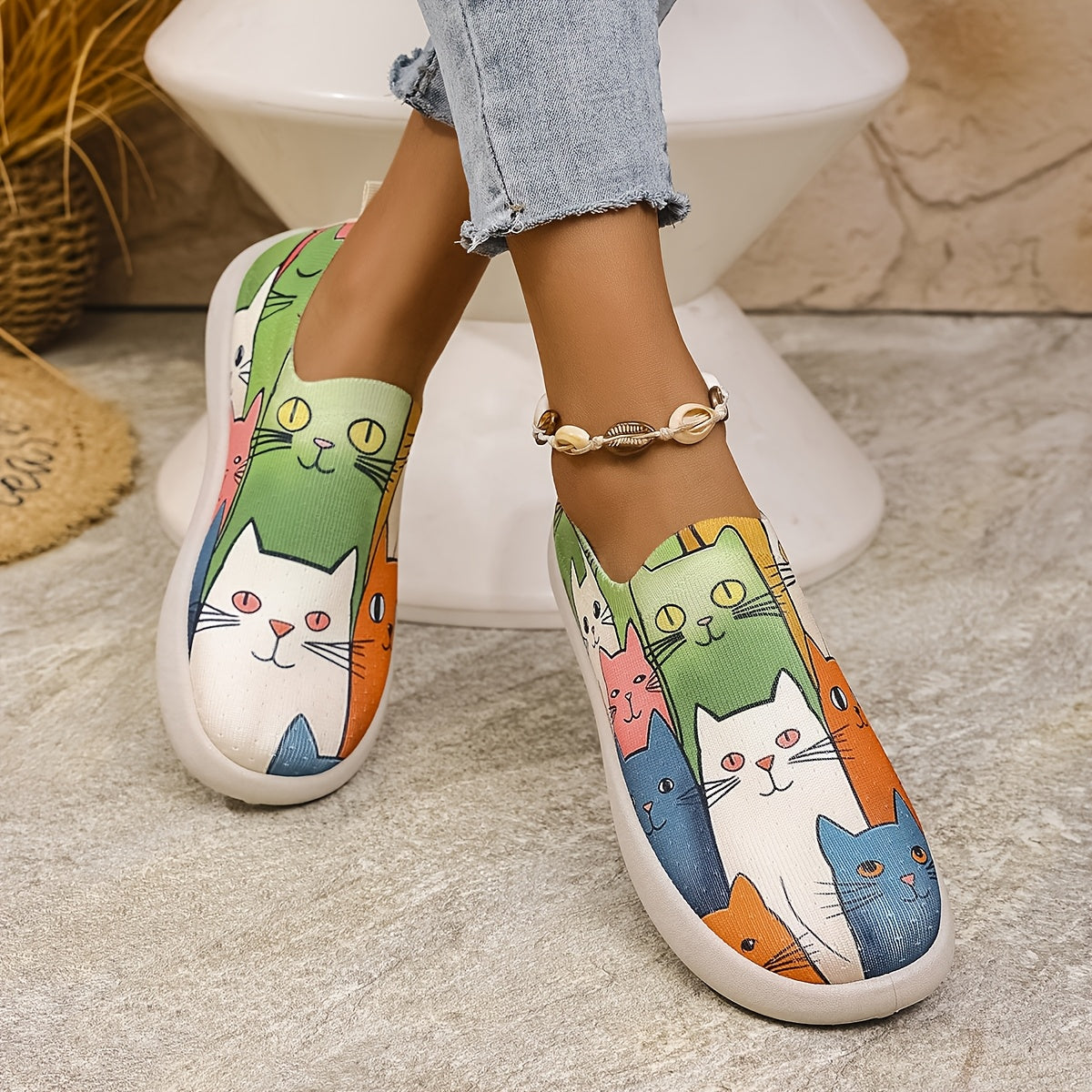 Women's Casual White Sneakers Wide Width Slip-On Summer Shoes