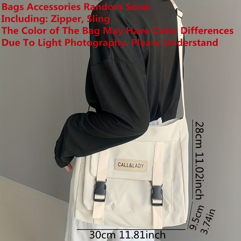 Nylon Shoulder Bag for Men and Students Large Capacity Casual Messenger Bag White