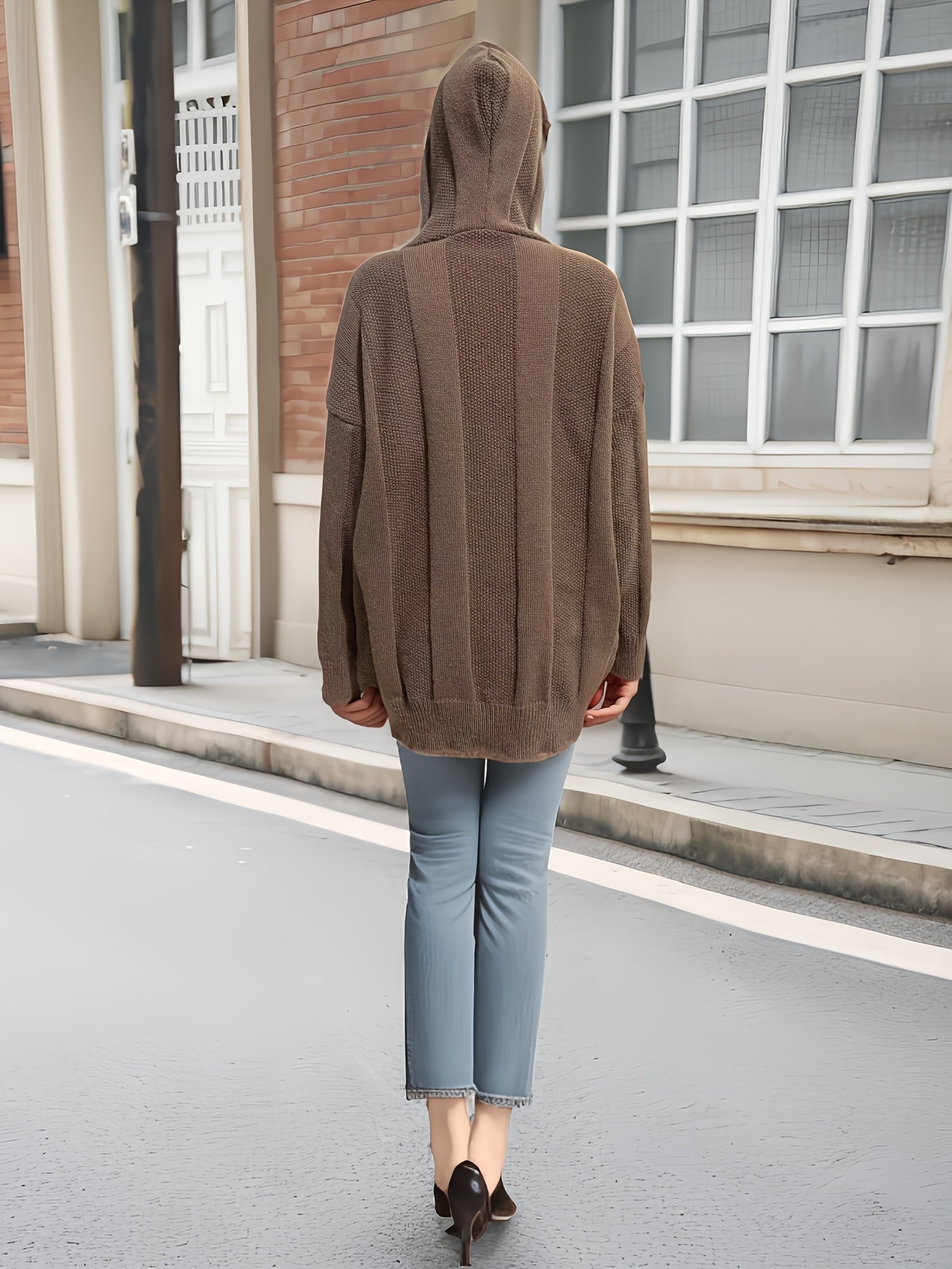 Women's Oversized Hooded Sweater with Drawstring Long Sleeve Knit Polyester Fall Winter