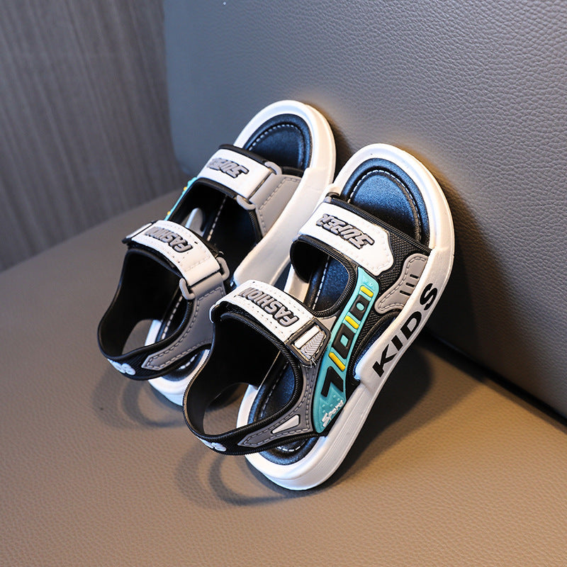 Yigitlar uchun ochiq barmoqli sandallar, sirpanmaydigan taglik, kundalik, plyaj, kichkina uchun, PVC, oson qulflash va velcro