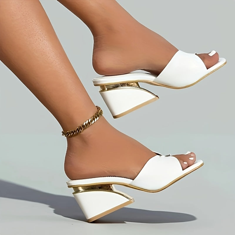 Women's Summer Chunky Wedge Heel Sandals - Square Toe Peep-Toe Gold Accents