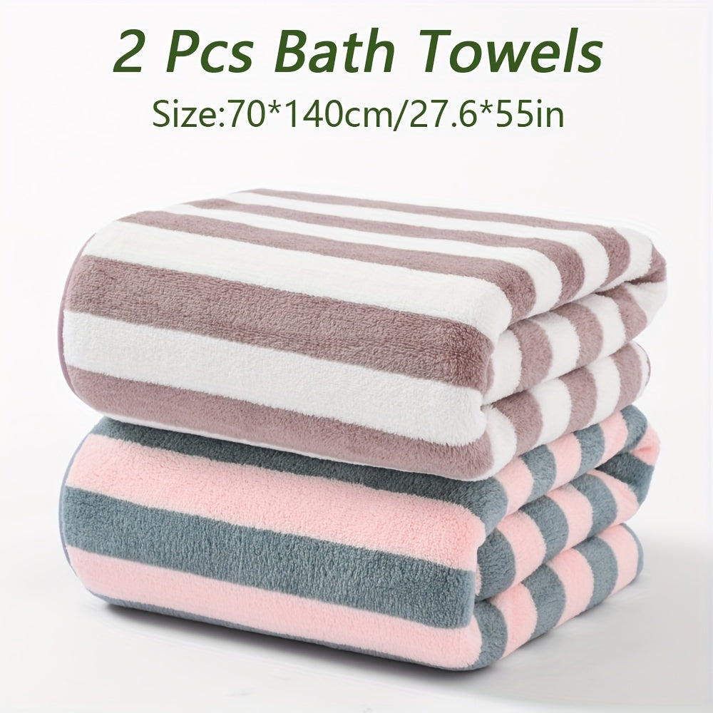 2 ta yuqori sifatli mikrofiber hammom sochiq, chiziqli naqsh bilan. Suvni yaxshi so'radigan, tez quriydigan va yumshoq sochiqlar, hammomda, sport zalida yoki dushda foydalanish uchun bir nechta ranglarda mavjud.