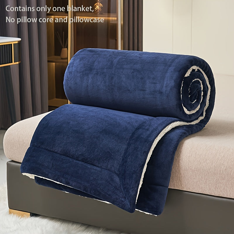 Dark Blue Double-Layer Milk Velvet Shearling Throw Blanket Soft Warm All-Season Cozy Nap Bed Sofa