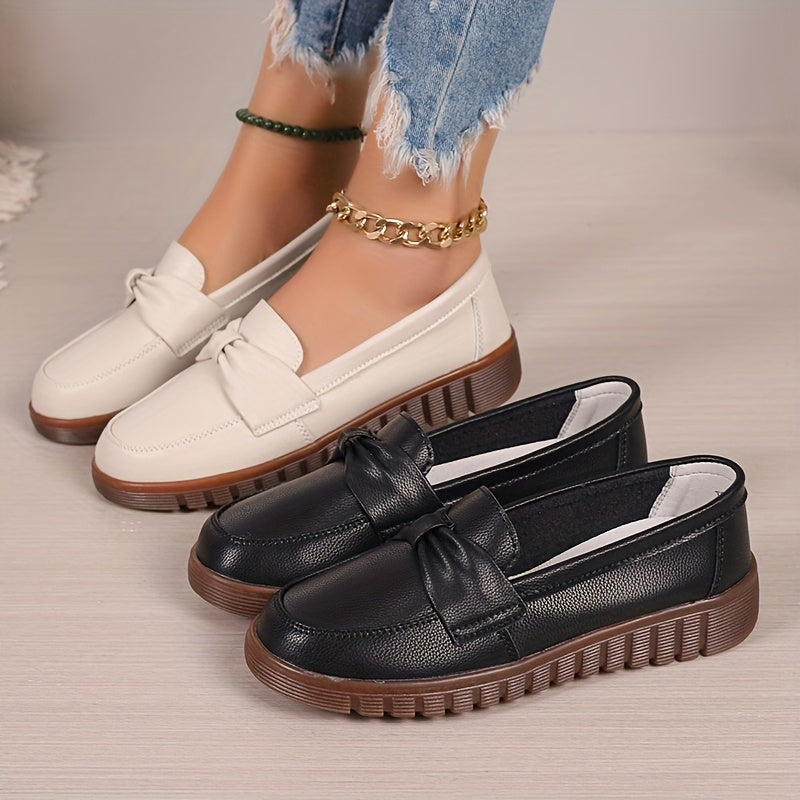 Women's Loafers Slip-On Flats Non-Slip White Black PU Round Toe