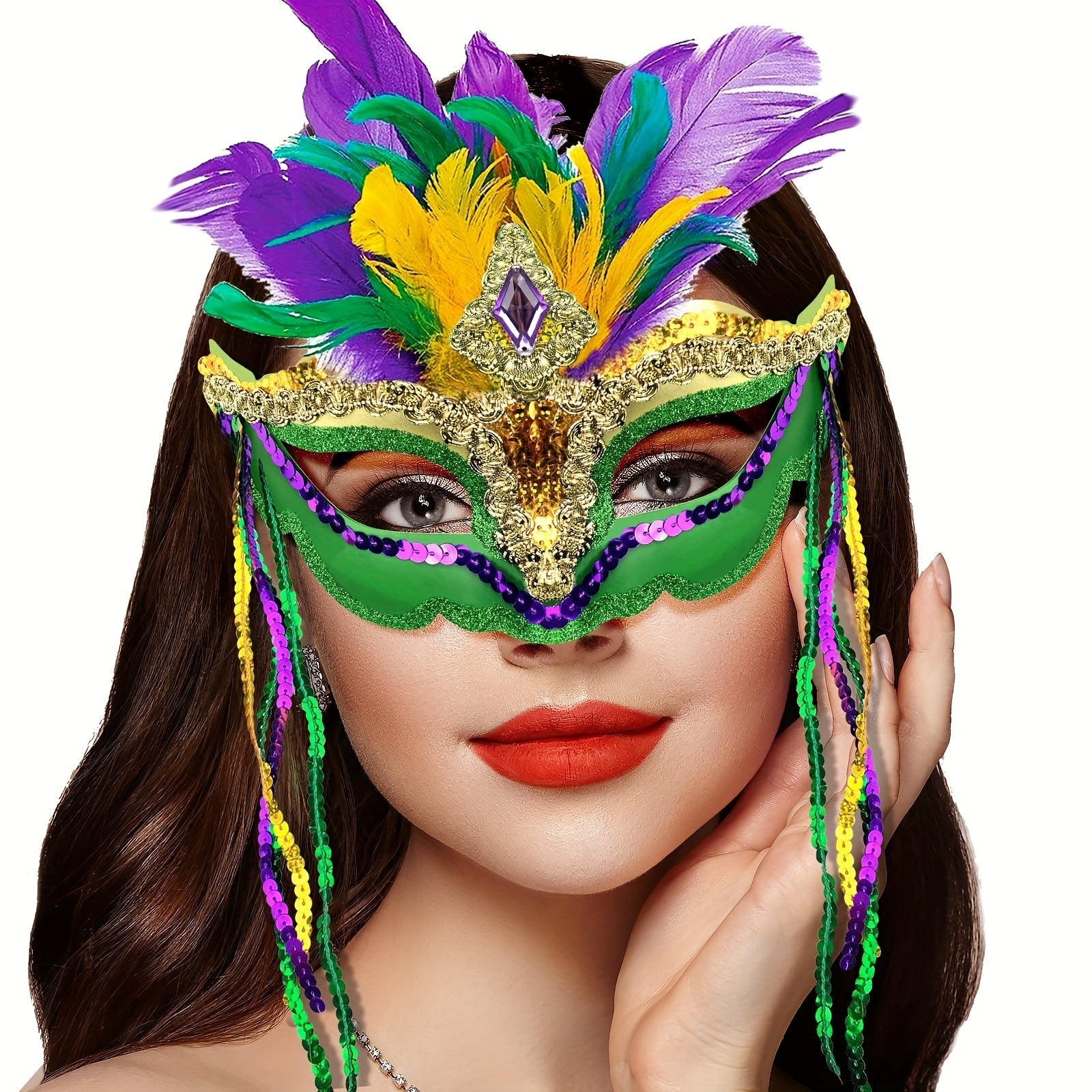 Feathered Masquerade Mask for Women for Mardi Gras Halloween Cosplay Venetian Events
