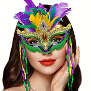 Feathered Masquerade Mask for Women for Mardi Gras Halloween Cosplay Venetian Events