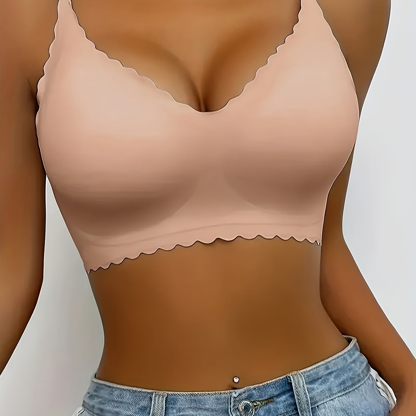 Bralette de nylon talla grande para deportes yoga inalámbrica con relleno removible color sólido