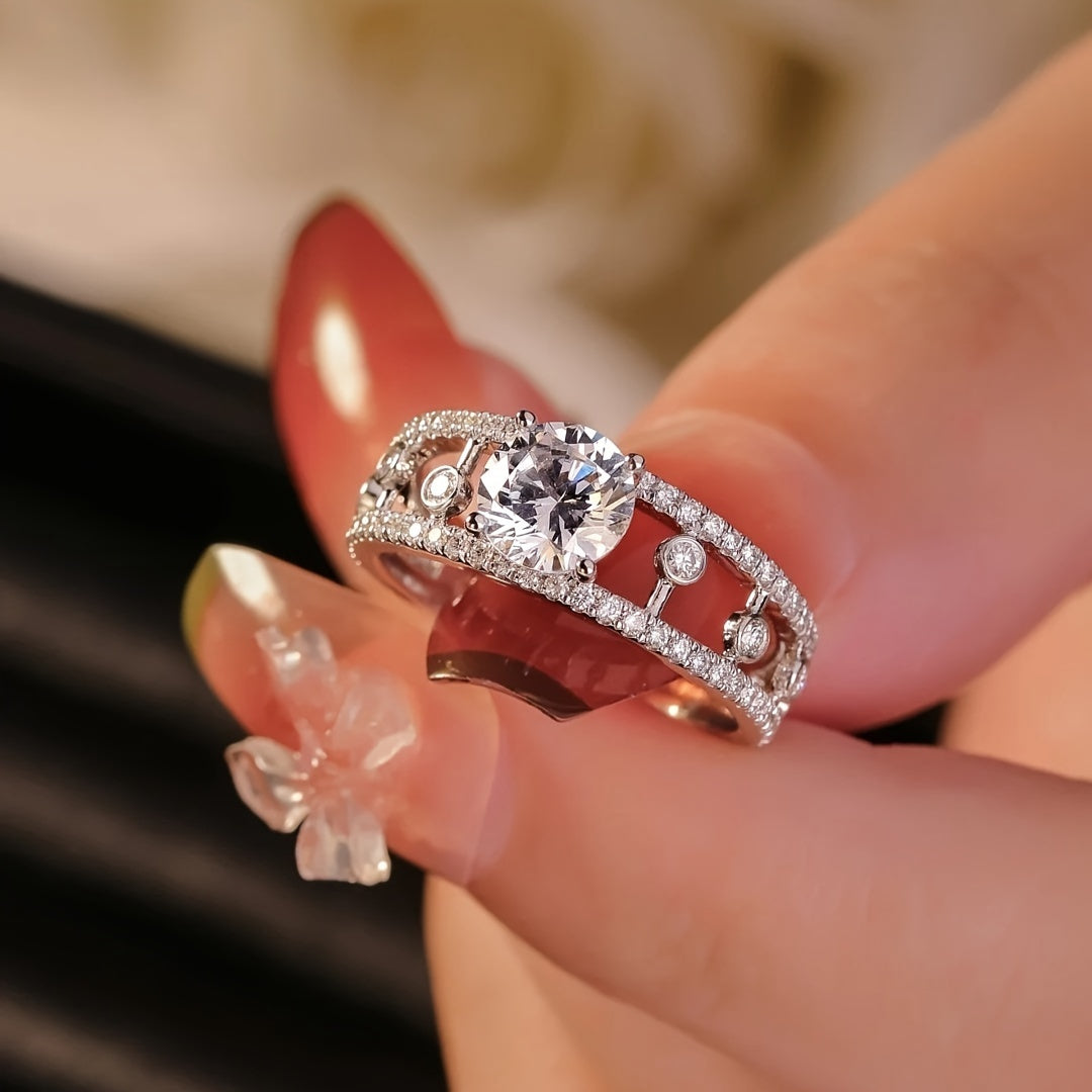 Sterling Silver 1 Carat Moissanite Round Crown Ring for Engagement and Anniversary