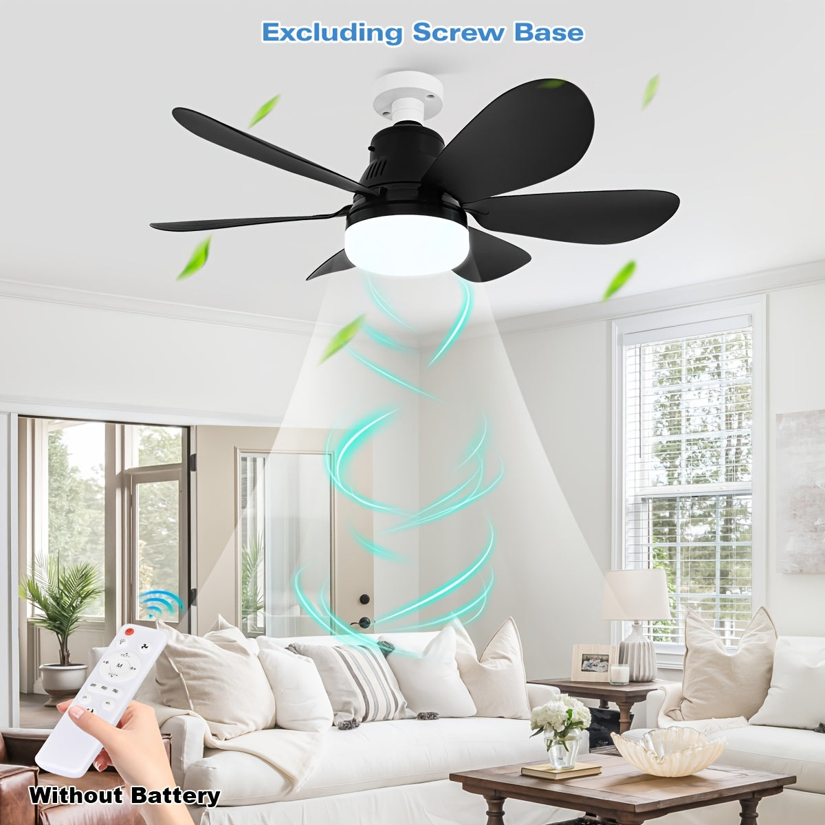 Modern Square Blade Ceiling Fan with LED Light Dimmable Remote 2000 Lumens