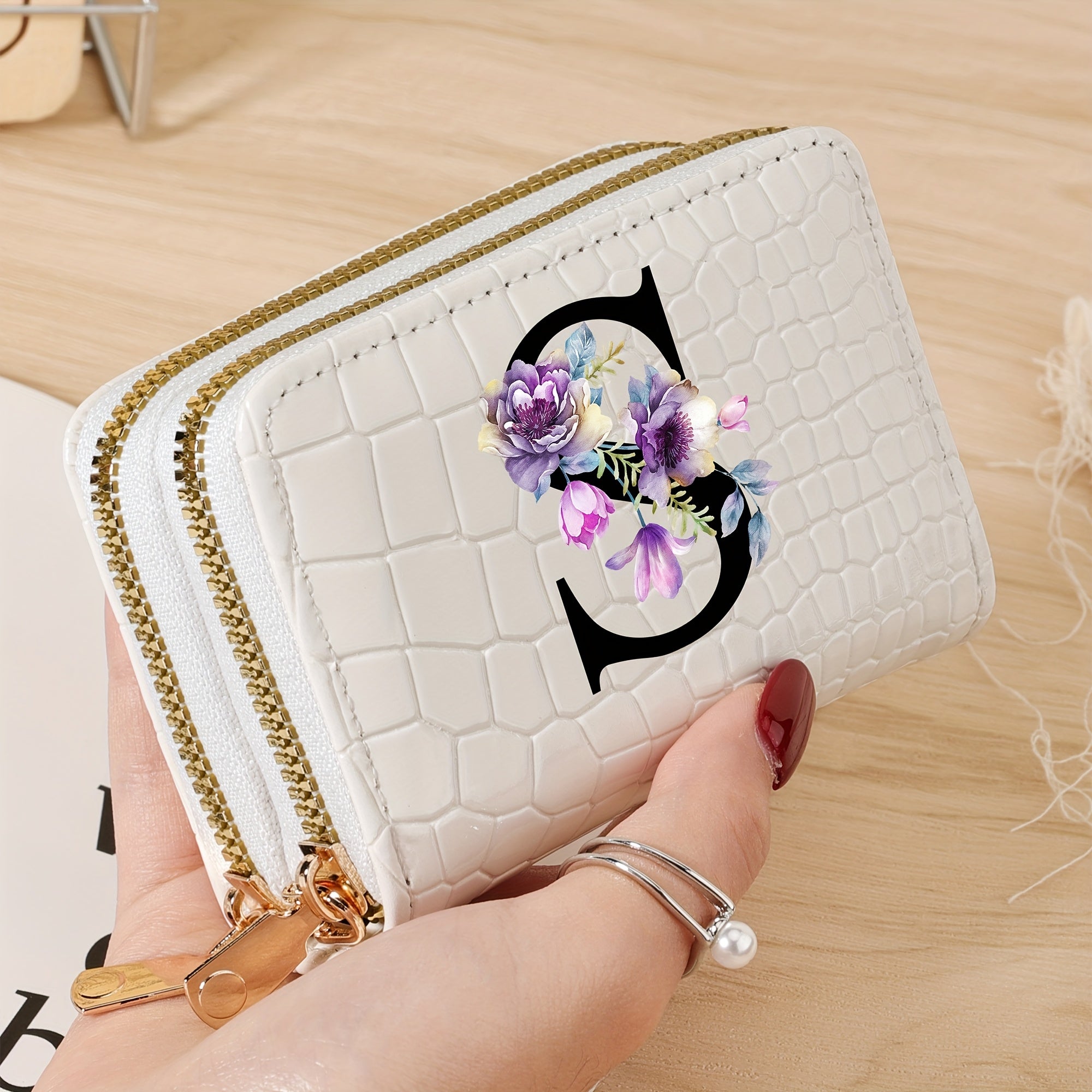 Minimalist Floral Credit Card Holder with Zipper Coin Purse for School and Back-to-School Supplies