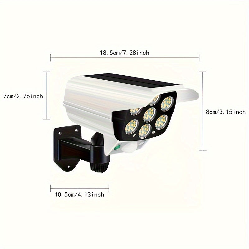 Luces solares exteriores con sensor de movimiento, control remoto y cámara de seguridad simulada, reflectores LED 77 para jardín, porche y entrada