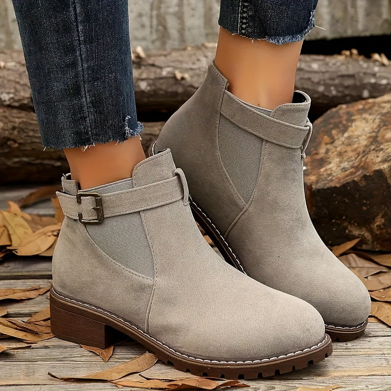 Women's Mid Heel Ankle Boots Fabric Upper TPU Sole Casual Short Boots